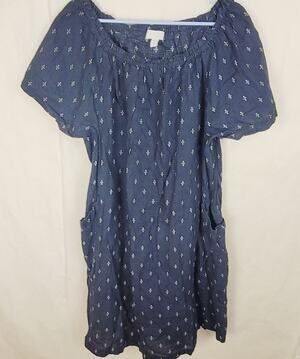 White Label 100% linen blue white ditzy print dress Size 14 Lagenlook Organic